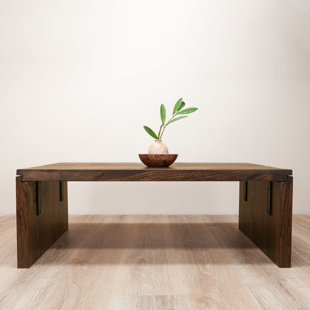 Rustic Wood Waterfall Coffee Table in Jacobean Color