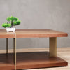 Modern 2-level Rectangular Wood Walnut Coffee Table with Gold metal legs