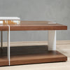 Modern 2-level Rectangular Wood Walnut Coffee Table with White metal legs