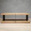 2-Level Rectangular Wood White Oak Coffee Table With Grey Metal Legs