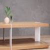Modern 2-Level Rectangular White Oak Wood Coffee Table With White Metal Legs