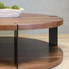 2-Level Round Walnut Wood Coffee Table With Black Metal Accent