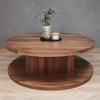 2-Level Round Walnut Wood Coffee Table with Square Base