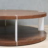 2-Level Round Walnut Wood Coffee Table With White Metal Accent