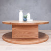 Modern 2-Level Round White Oak Wood Coffee Table with Square Base