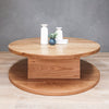 Contemporary 2-Level Round White Oak Wood Coffee Table with Square Base