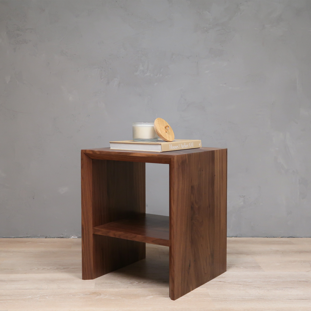 walnut side table with extra storage