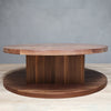 2-Level Round Walnut Wood Coffee Table with Square Base