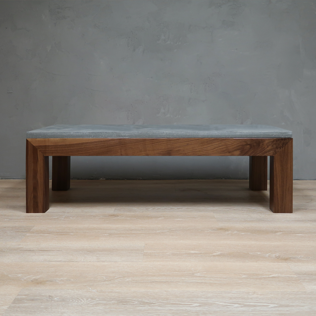 Long Stone Top Walnut Wood Coffee Table