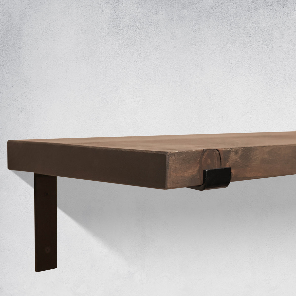 Rustic Wood Shelves with Z Brackets in Aged Barrel Color in Kitchen