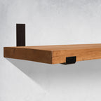 Rustic Wood Shelves with J Brackets in Aged Oak Color in Kitchen