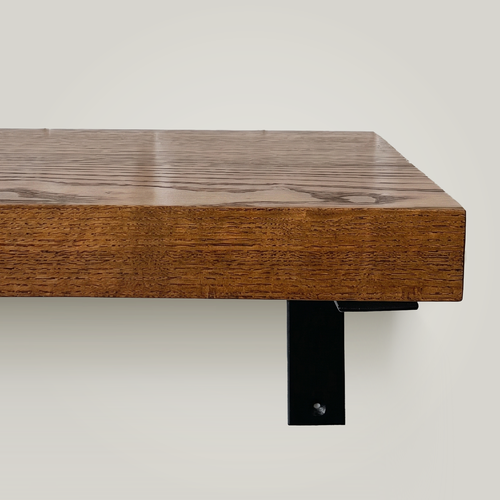 Ash Wood shelf with black architectural bracket on a light background