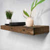 Modern Distressed Wood Thick Floating Shelves in Living Room