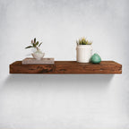 Modern Distressed Wood Thick Floating Shelves in Living Room