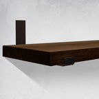 Rustic Wood Shelves with J Brackets in Jacobean Color in Kitchen