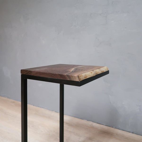 Live Edge Walnut Wood Side Table C Shape With Metal Black Base