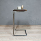 Live Edge Walnut Wood Side Table C Shape With Metal Grey Base