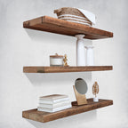 Reclaimed Wood Floating Shelves in Living Room near Sofa