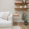 Reclaimed Wood Floating Shelves in Living Room near Sofa