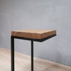 Rustic End Table C-Shape with Black Metal Base in Aged Oak Color