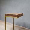 Rustic End Table C-Shape with Gold Metal Base in Aged Oak Color