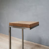 Rustic End Table C-Shape with Grey Metal Base in Aged Oak Color
