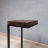 Rustic Wood End Table C-Shape with Black Metal Base in Jacobean Color