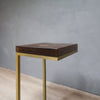 Rustic Wood End Table C-Shape with Gold Metal Base in Jacobean Color