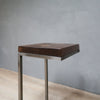 Rustic Wood End Table C-Shape with Grey Metal Base in Jacobean Color