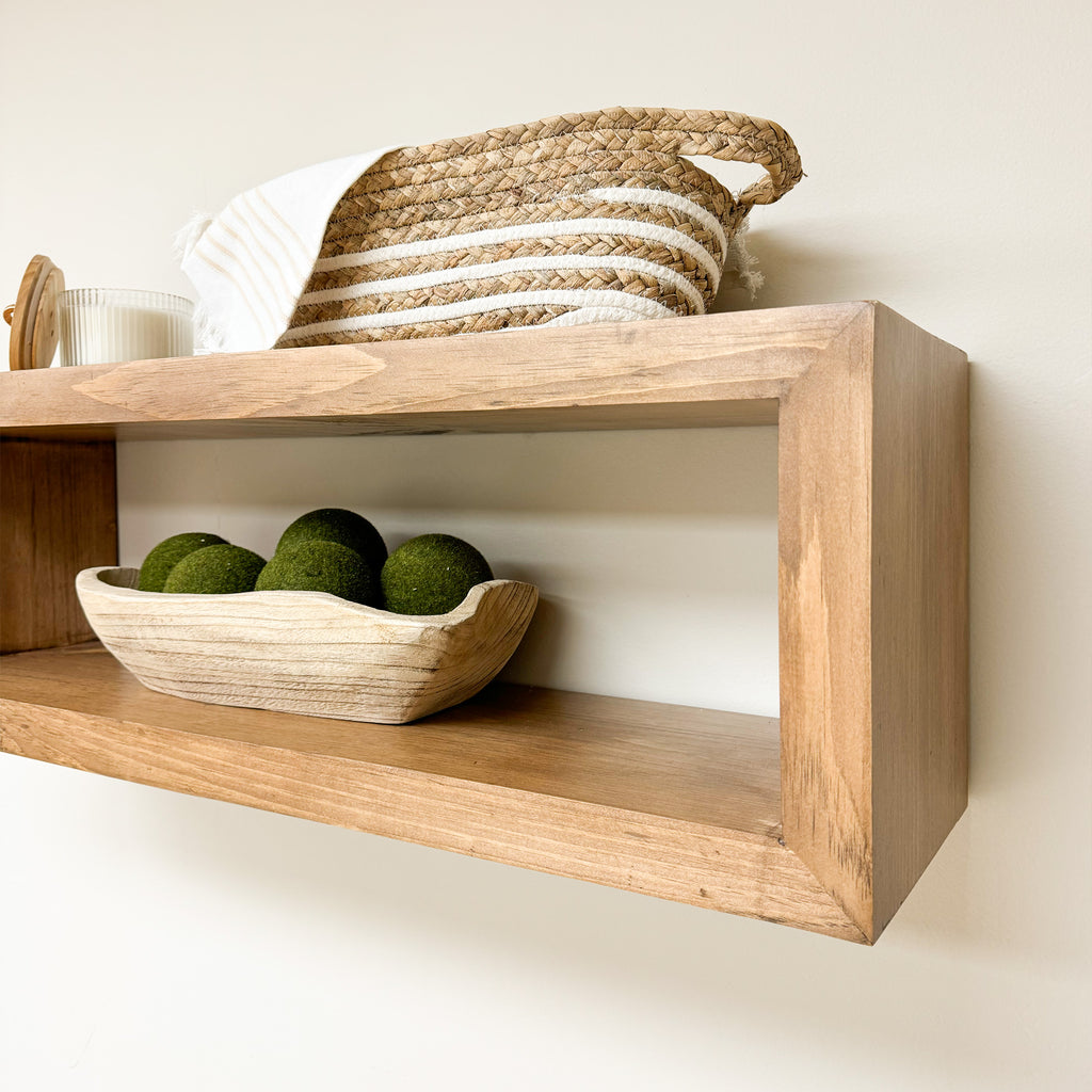 Wall Rustic Wood Square Floating Shelf in Aged Oak Color