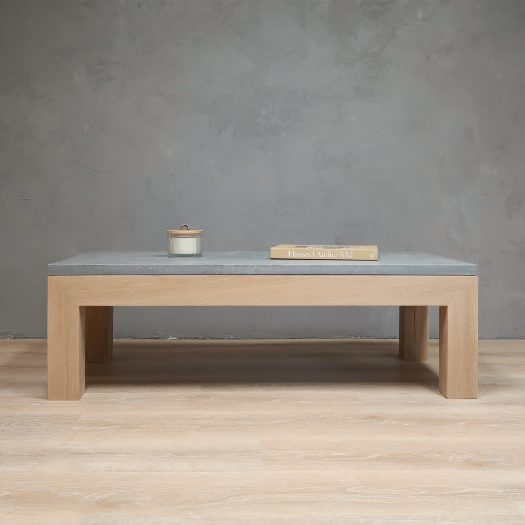 Stone Top White Oak Wood Coffee Table