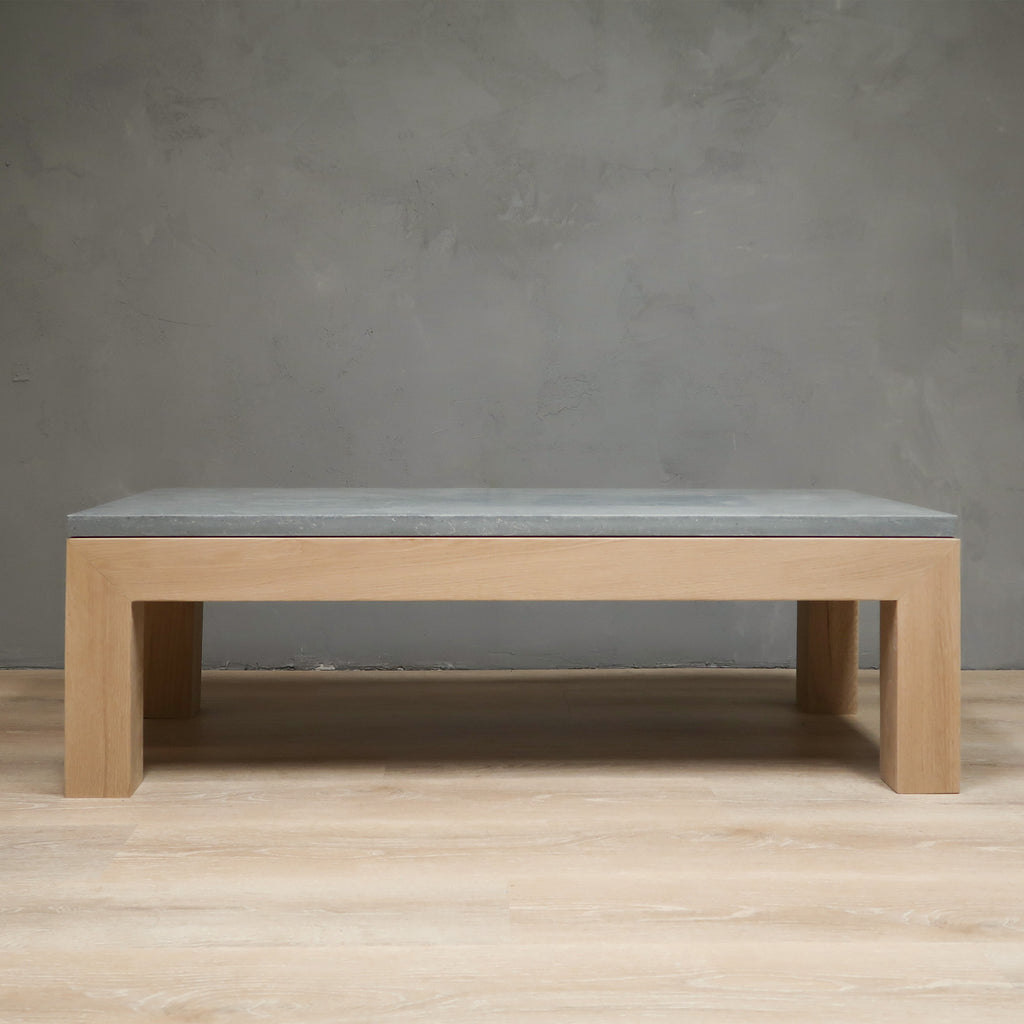 Stone Top White Oak Wood Coffee Table