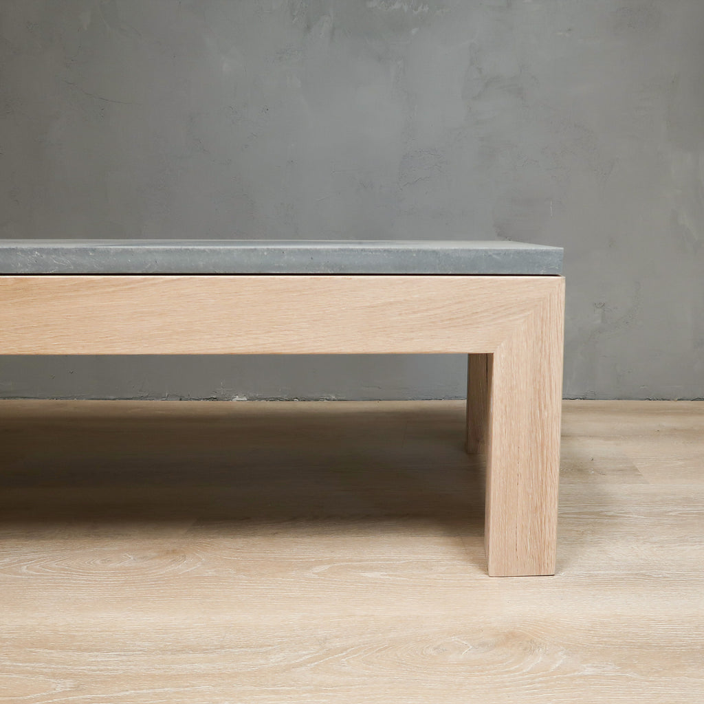 Stone Top White Oak White-Washed Wood Coffee Table