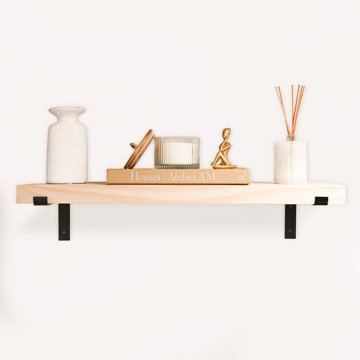 Unfinished Rustic Wood Shelf with Z Brackets