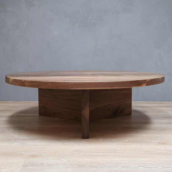 living room round walnut coffee table 