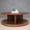 Modern 2-Level Round Walnut Wood Coffee Table with Y Base