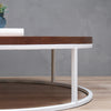 Round Wood Walnut Coffee Table with White Metal Base
