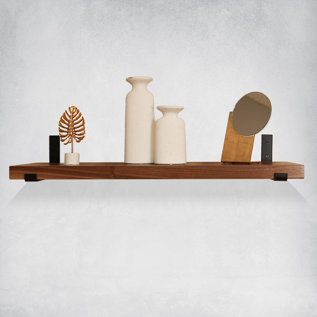 Walnut Shelf with J Brackets in Kitchen