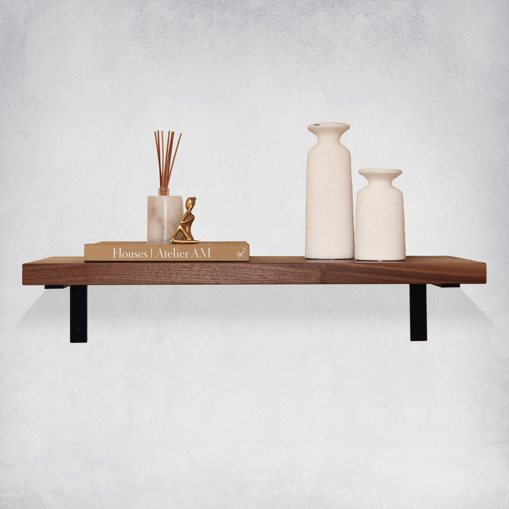 Custom Walnut Wood Shelf with J Brackets