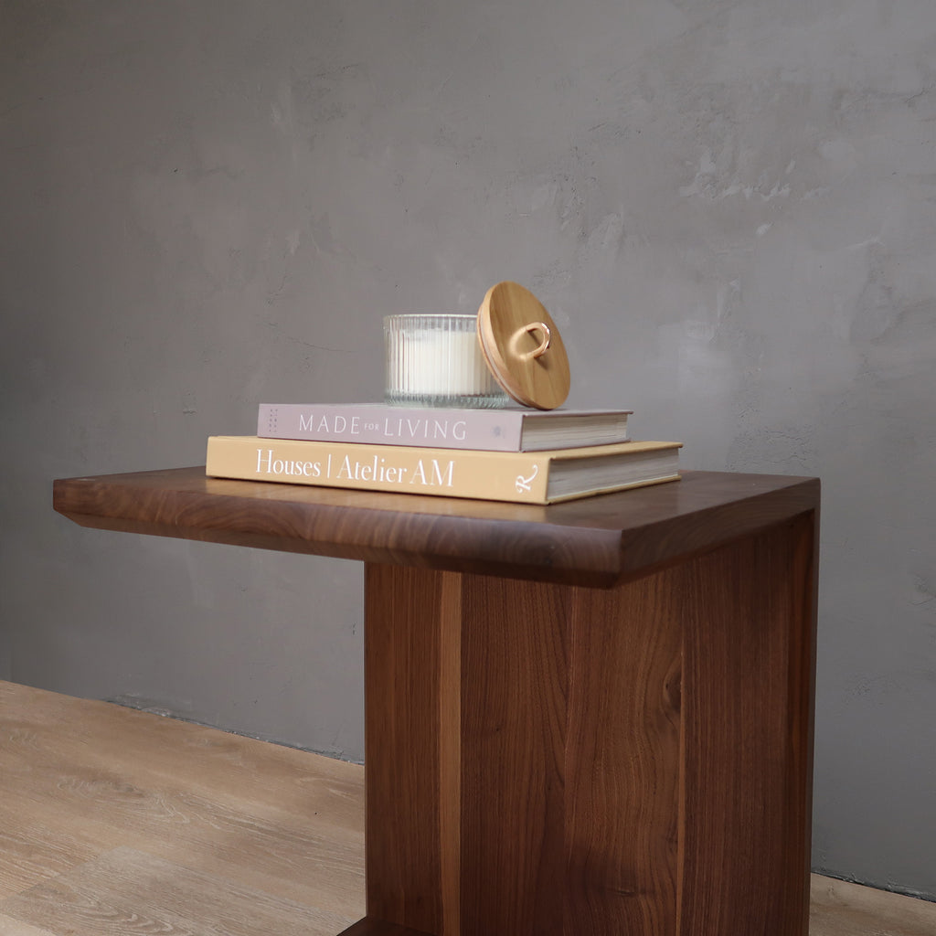 Walnut Wood Side Table C Shape