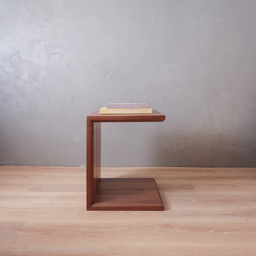 Modern Walnut Wood Side Table C Shape