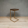 Walnut Wood Side Table C Shape with Gold Metal Base