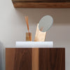Contemporary Walnut Wood Box Side Table in Living Room