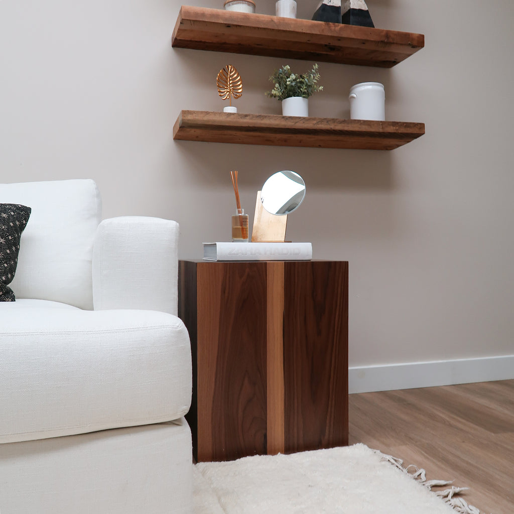 Walnut Wood Box End Table in Living Room