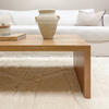 Modern White Oak Wood Waterfall Coffee Table near Sofa in Living Room
