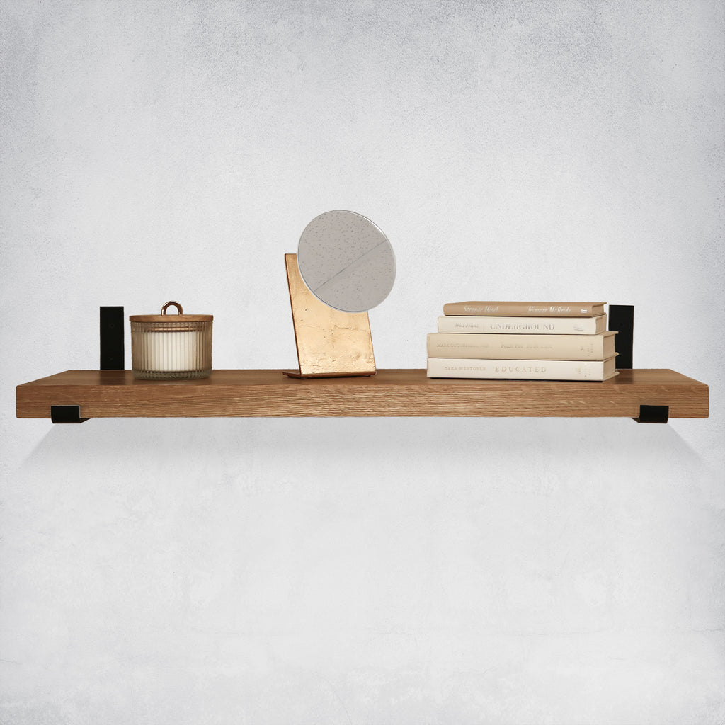 White Oak Wood Shelves with J Brackets in Kitchen