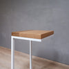 Natural White Oak Wood Side Table C Shape with White Metal Base