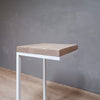 White-Washed White Oak Wood Side Table C Shape with White Metal Base