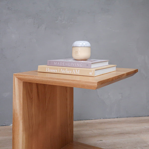White Oak Wood Side Table C Shape