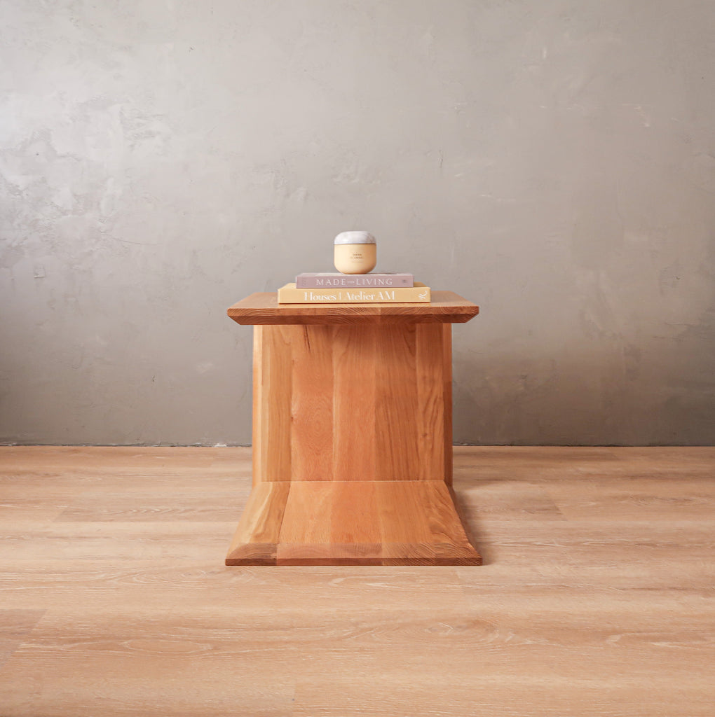Natural White Oak Wood Side Table C Shape